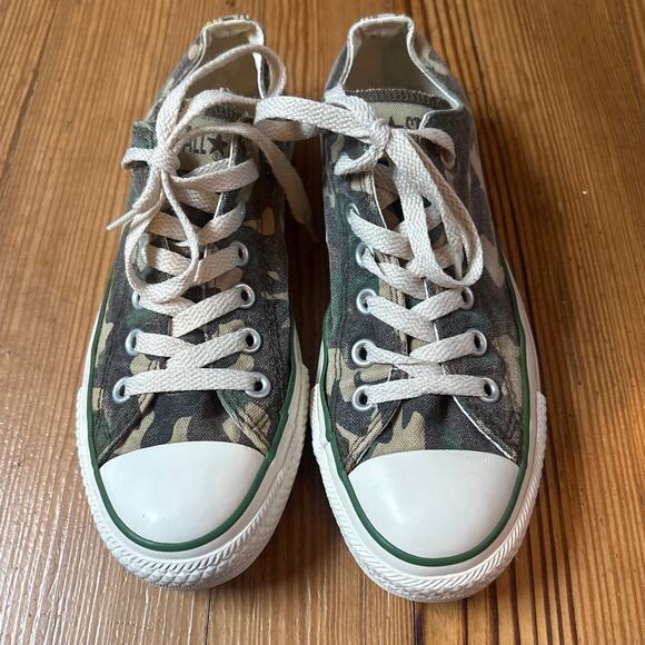 Converse All Star low top green camo lace up unisex sneakers SIZE M5, W7 - Picture 2 of 6